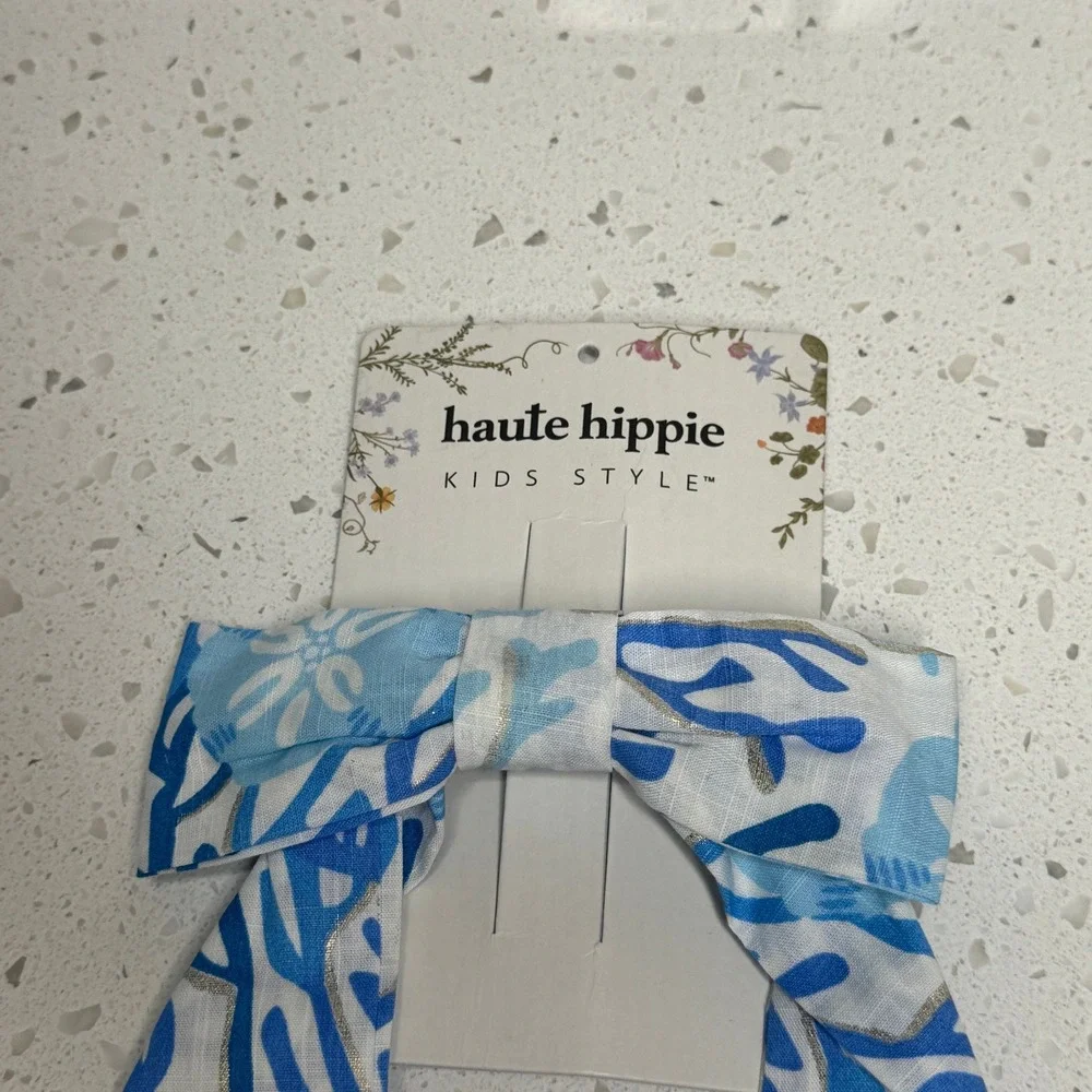 Haute Hippie Kids Style Blue Coral Sand Dollar Hair Bow Barrette‎ Gold Accents